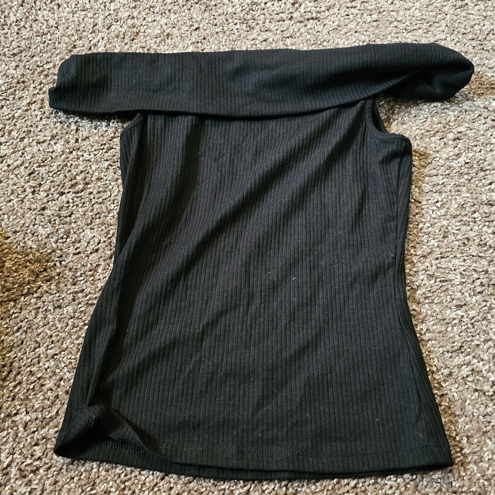 Old Navy Off Shoulder Black Ribbed Top Sz Small